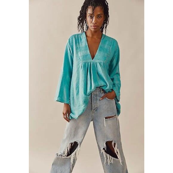 Free People Tunic Top Womens XS Turquoise Blue NWT - Picture 1 of 10